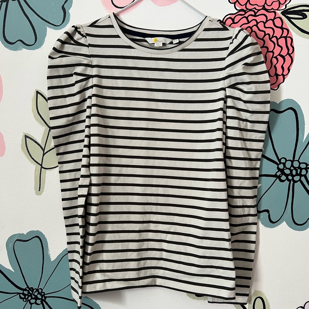 Boden Puff Sleeve Striped Long Sleeve Top size 2